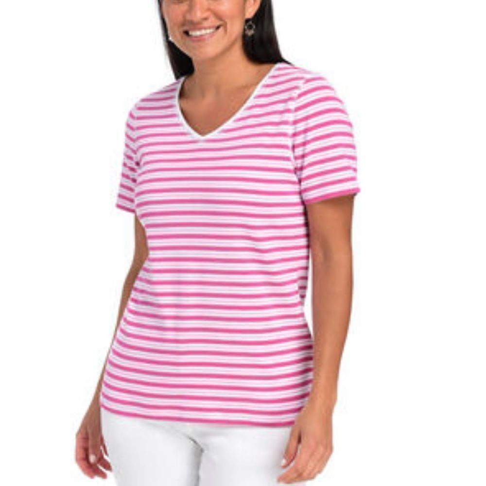 Christopher & Banks Short Sleeve Stripe V-Neck Top 1X Brigid Vail NWT in packag